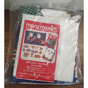 NOS Mary Maxim Vintage 7429 Jolly Old Santa Wall Hanging Pillow Ornament Kit B4